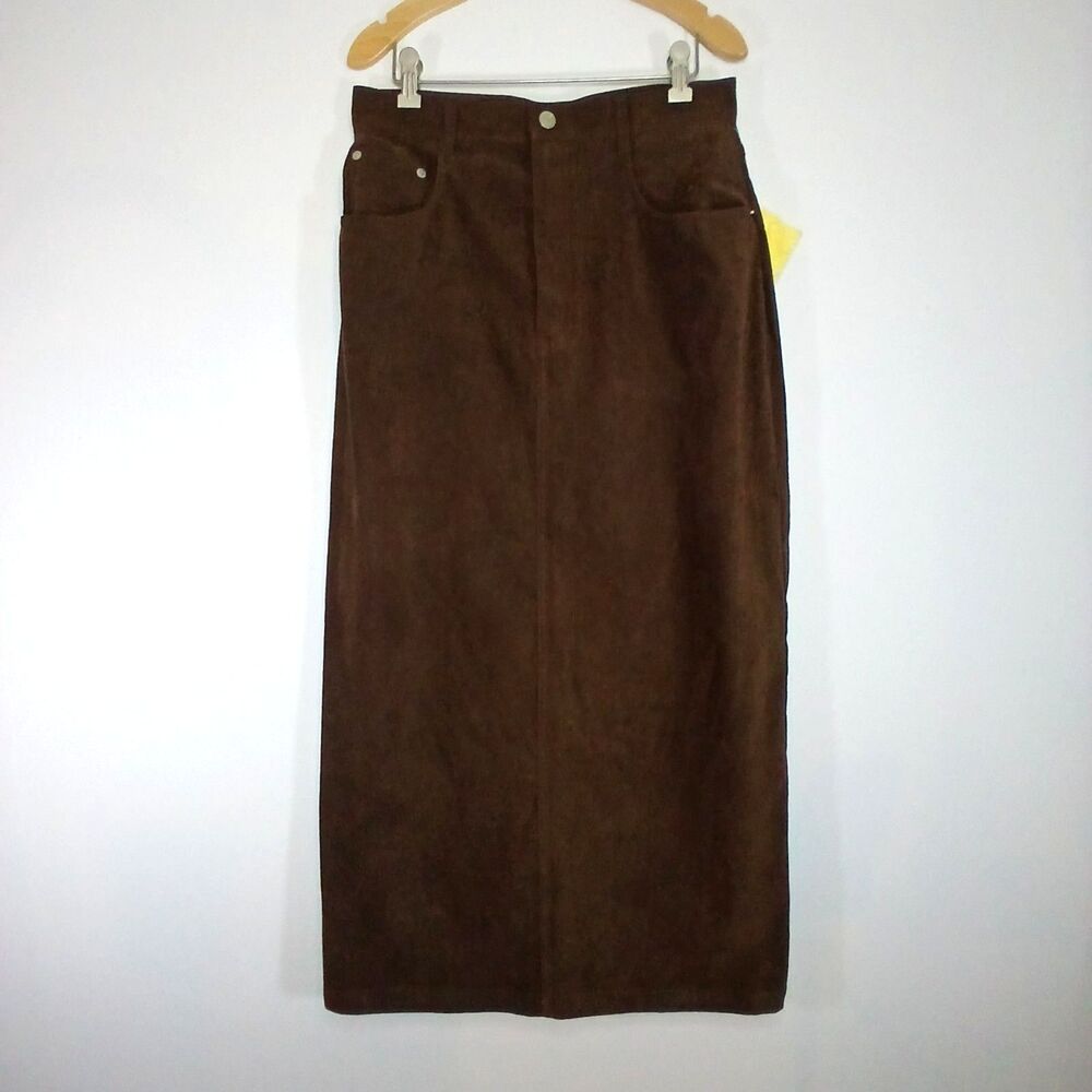 VTG 90s Y2K Brown Faux Suede Midi Skirt Boho Western Size 12